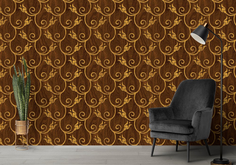Carved geometric pattern on wood background seamless texture Wallpaper decorative masterpiece for home decor